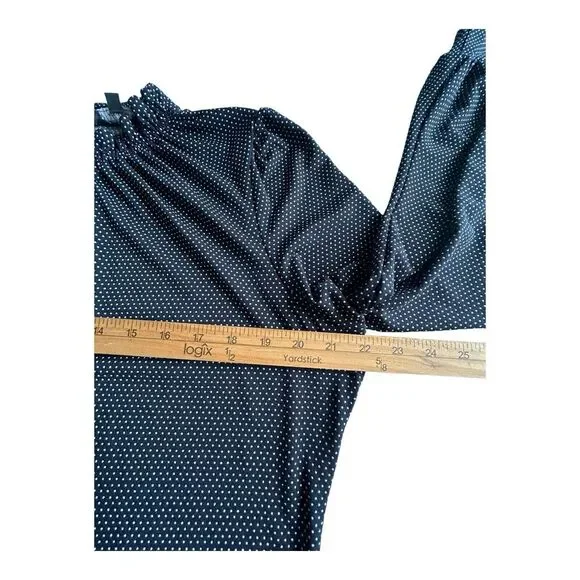 Adrianna Papell Ruffle‎ Neck  Top Women's Size L Large Pindot Black White - Picture 11 of 14